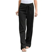 Womens Pants Plus Size Clearance Solid Sweatpants Linen Sashes Straight Casual Long Fashion Trousers
